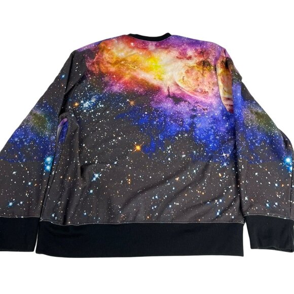 Lost gods Men's Sweatshirt Galaxy Cat Print XL Black Blue Polyester Spandex - Picture 2 of 4